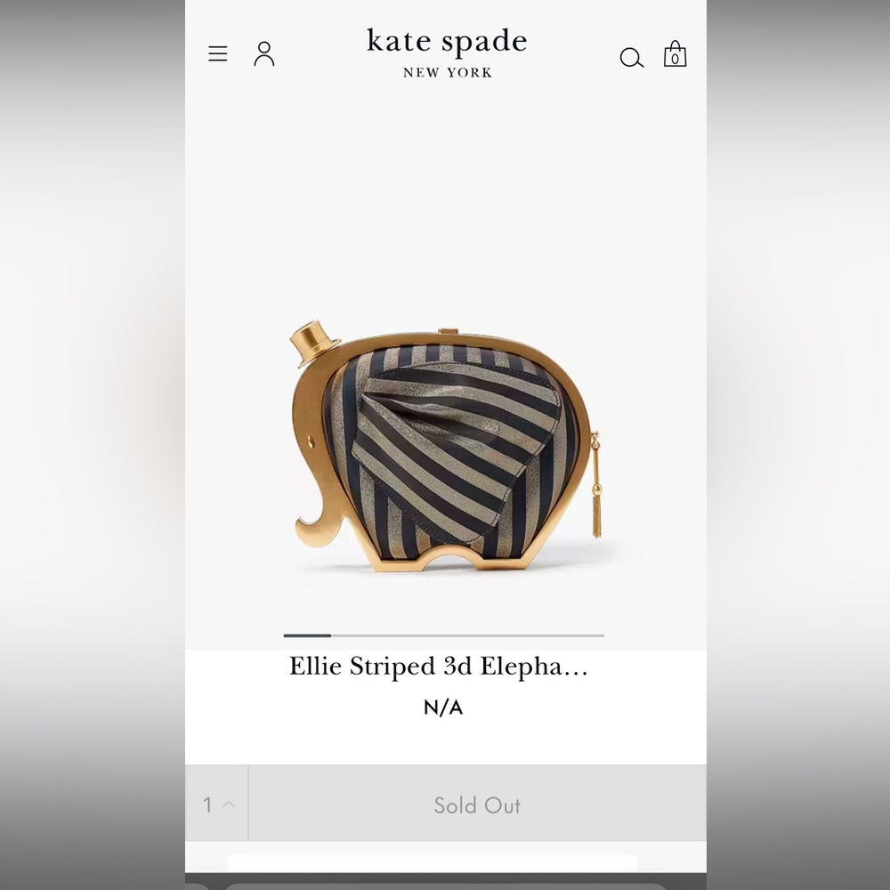 Kate Spade Gold and Black Striped Elephant Bag